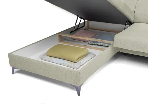 Ecksofa - Ecke links mit 2-Sitzer, Kopfteil verstellbar, Sitztiefe verstellbar motorisch, Stoff, Perlmutt