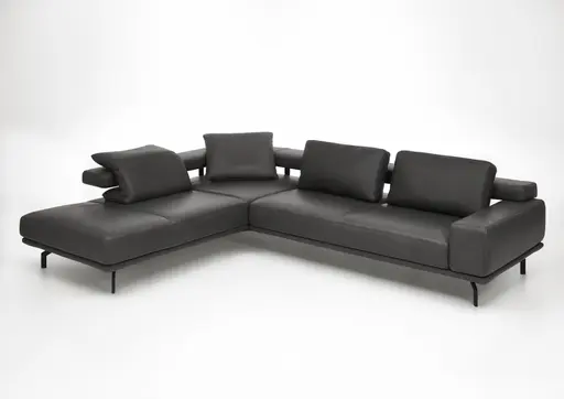 Ecksofa - Ecke links mit 3-Sitzer, Leder, Schwarz