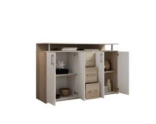 Highboard - B ca. 139 cm, Sonoma Eiche Nachbildung, Weiß