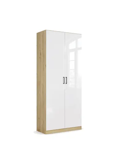 Drehtürenschrank RHONDA- B ca. 91 cm, Eiche Dekor, Weiß, Hochglanz