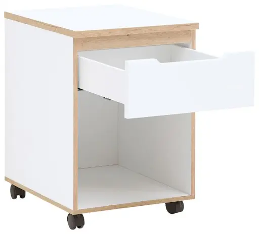 Rollcontainer - B ca. 45 cm, Weiß, Artisan Eiche Nachbildung