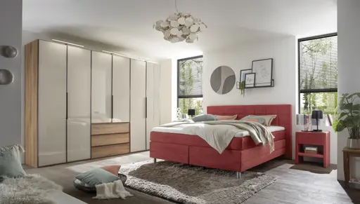 Boxspringbett EM Malo - Liegefläche ca. 180x200 cm, Stoff, rot