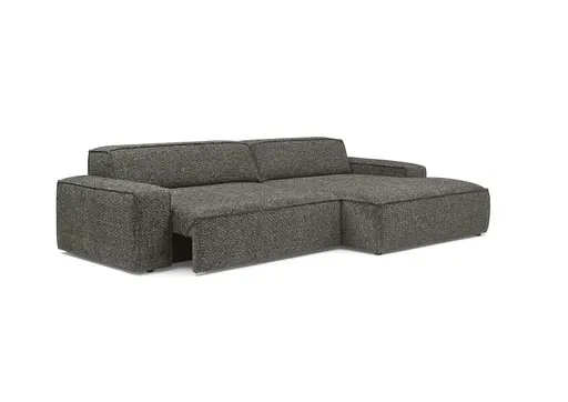 Ecksofa - 2-Sitzer mit Longchair rechts, Sitzvorzug motorisch, Stoff, Steingrau