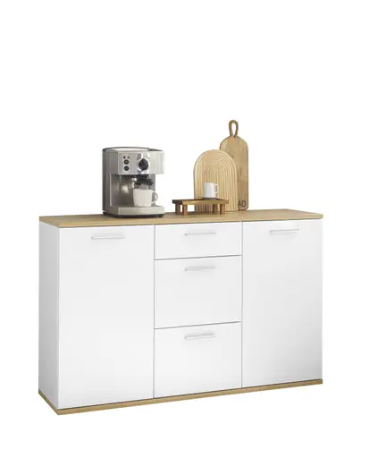 Kommode - B ca. 135 cm, Weiß, Artisan Eiche Nachbildung