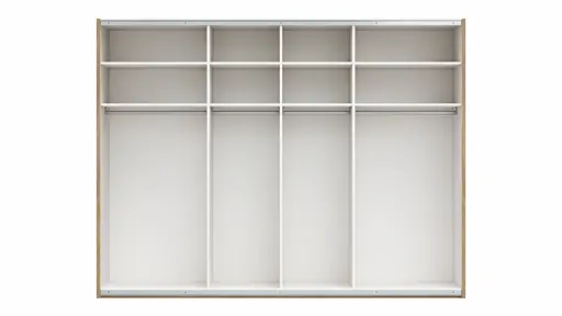 Schwebetürenschrank Viana - B ca. 301 cm, Lack, Weiß, Riffholz, Balkeneiche