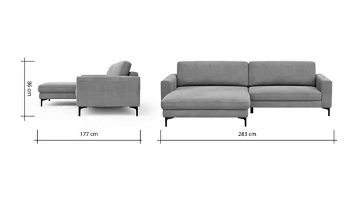 Ecksofa Oviedo - Longchair links mit 1,5-Sitzer inkl. Relaxfunktion (motorisch), Stoff, Natur