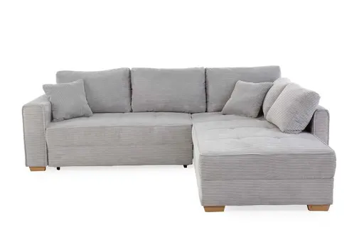 Ecksofa JAMELL - 2,5-Sitzer, Ecke rechts inkl. Schlaffunktion mit Bettkasten, Stoff, Hellgrau
