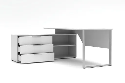 Winkelschreibtisch - LB ca. 180x160 cm, Weiß, Silberfarben