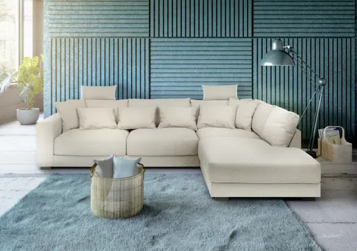 Ecksofa - 3-Sitzer, Ecke rechts, Stoff, Beige