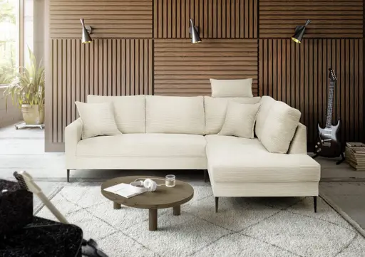 Ecksofa - 3-Sitzer, Ecke rechts, Stoff, Creme