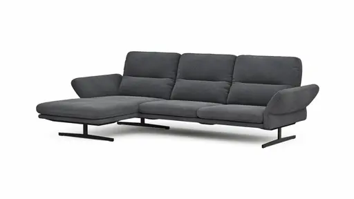 Ecksofa  Alexander - Longchair links mit 3-Sitzer inkl. Kopfstütze/Armlehne verstellbar, Stoff, Dunkelgrau