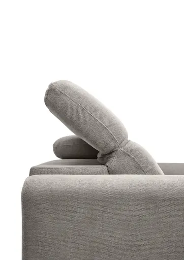 Ecksofa MINAO - 1,5-Sitzer mit Longchair rechts, Sitztiefe verstellbar motorisch, Kopfteil verstellbar, Stoff, Truffle
