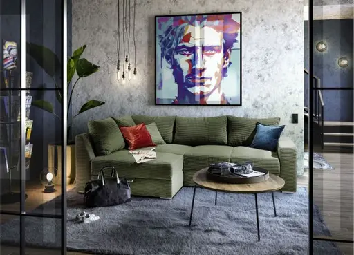 Ecksofa JANIS - 2,5-Sitzer, Ecke rechts inkl. Schlaffunktion, Stoff, Grün