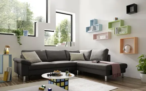 Ecksofa COOL - 2,5-Sitzer mit Ecke rechts, Querschläfer, Stoff, Mocca