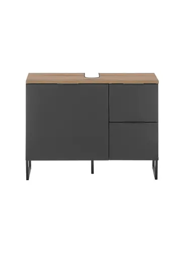 Waschebeckenunterschrank- B ca. 80 cm, Schwarz Matt, Eiche Dekor