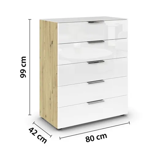 Kommode RIPP- Eiche Dekor, Glas, Weiß