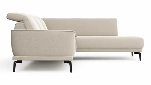 Ecksofa Amadena - 2-Sitzer mit Ecke rechts inkl. Kopfteilverstellung und Sitzvorzug, Stoff, Creme