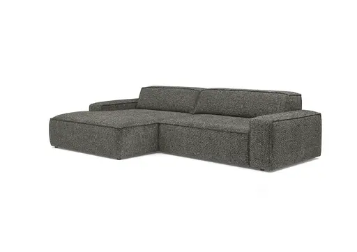 Ecksofa - Longchair links mit 2-Sitzer, Sitzvorzug motorisch, Stoff, Steingrau