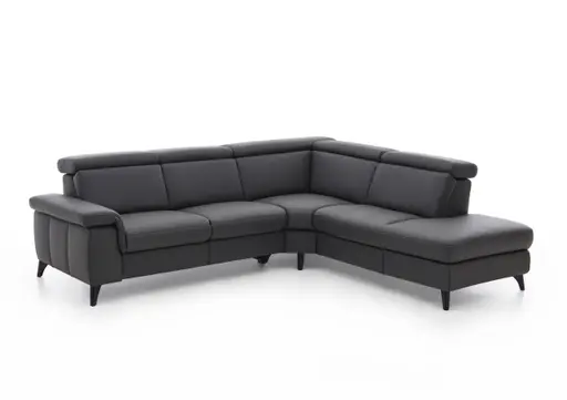 Ecksofa EM Salo - mit Kopfteilverstellung, 2,5-Sitzer mit Ecke rechts, Leder, Anthrazit