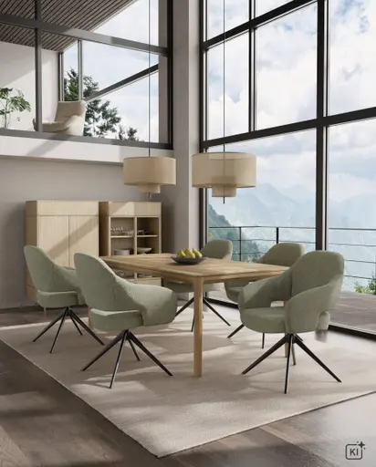 Esstisch Arialto - LB ca. 220x100 cm, ausziehbar, Asteiche massiv, Milk