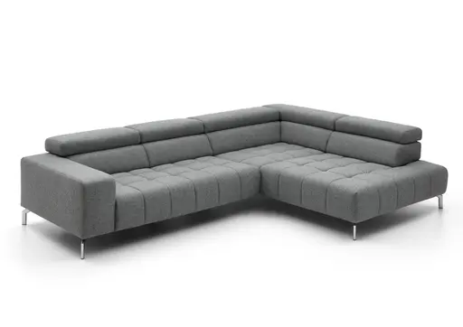 Ecksofa - 2,5-Sitzer mit Ecke rechts, Kopfteil verstellbar, Stoff, Grau