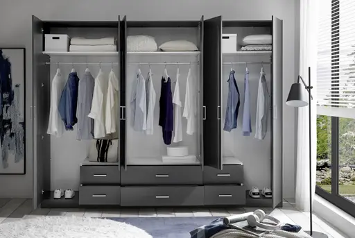 Drehtürenschrank- B ca. 271 cm, Graphit, Spiegel