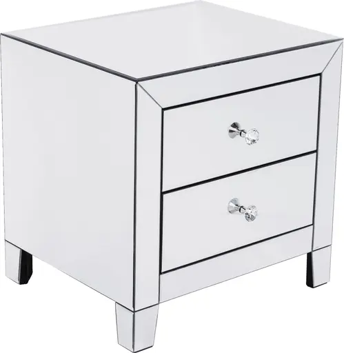 Kommode- Weiß, Lackiert, Glas, Verspiegelt