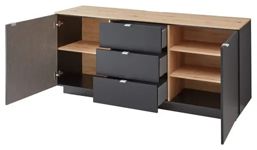 TV-Sideboard - Schwarz, Eiche Dekor