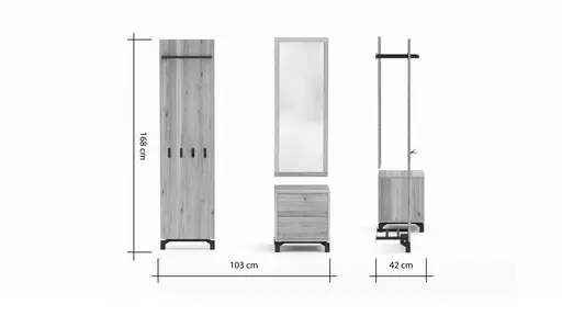Garderobenkombination Williston - Korpus Wildeiche bianco / Front sandgestrahlt