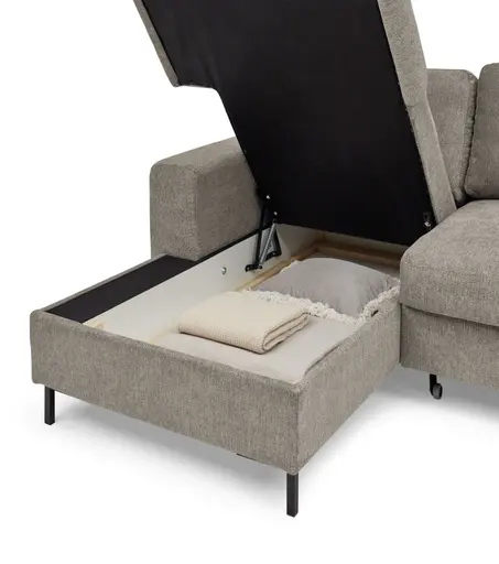 Ecksofa - Longchair links mit 2-Sitzer, Stoff, Steingrau