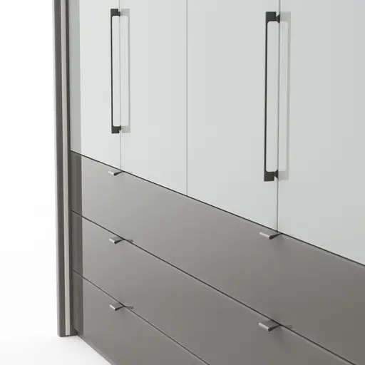 Drehtürenschrank Marbella - B. ca. 157cm, Korpus Melamin, Grau, Front Glas, Weiß