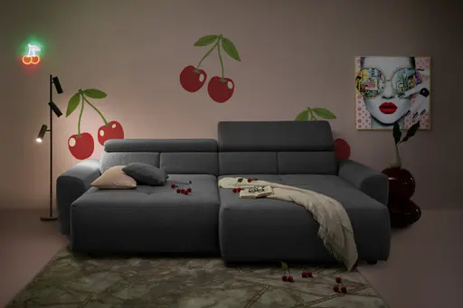 Ecksofa JYTTE - Sofa 2-sitzig mit Longchair rechts, Stoff, Grau