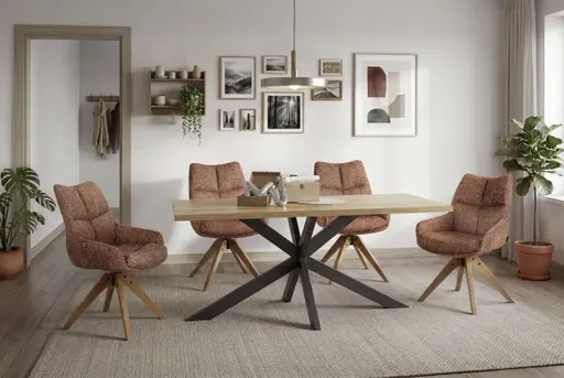 Esstisch - LB ca. 180x90 cm, Plankeneiche, Schwarz