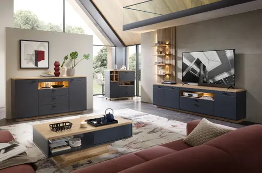 Couchtisch - mit Schubkasten, Eiche, Absetzung Graphit