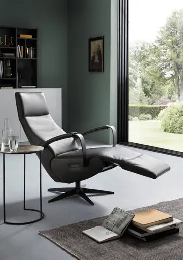Relaxsessel Girona - Relaxfunktion (motorisch), Leder, Graphit