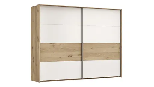 Schwebetürenschrank Viana - B ca. 278 cm, Furnier, Balkeneiche, Weiß