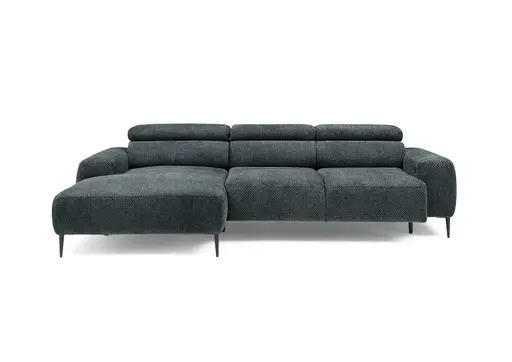 Ecksofa - Longchair links mit 2-Sitzer, Sitzvorzug motorisch, Kopfteil verstellbar, Stoff, Blaugrün