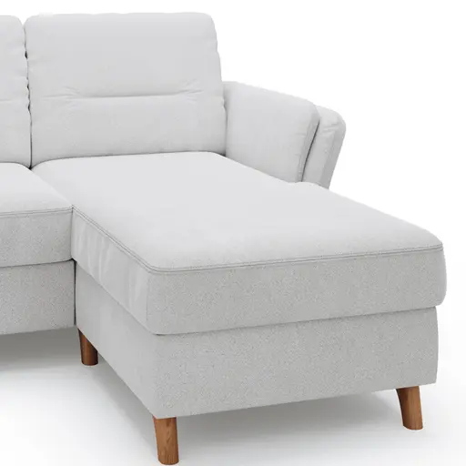 Ecksofa Vayra - 2,5-Sitzer mit Longchair rechts, inkl. Relaxfunktion (motorisch) und Kopfstütze verstellbar (manuell), Stoff, Offwhite
