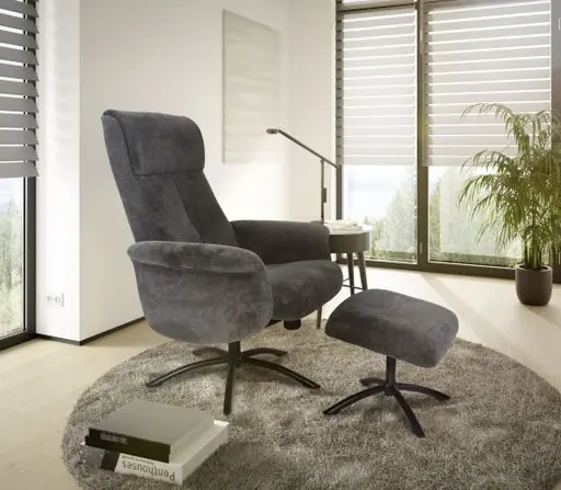 TV-Sessel MORTON mit Hocker - drehbar, Stoff, Grau