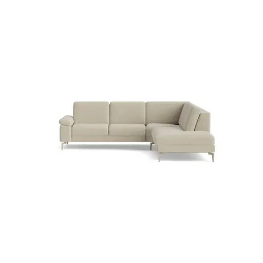 Ecksofa Aracena - 2,5-Sitzer mit Rundecke und Abschlussteil rechts inkl. Kopfstütze, Stoff, Natur
