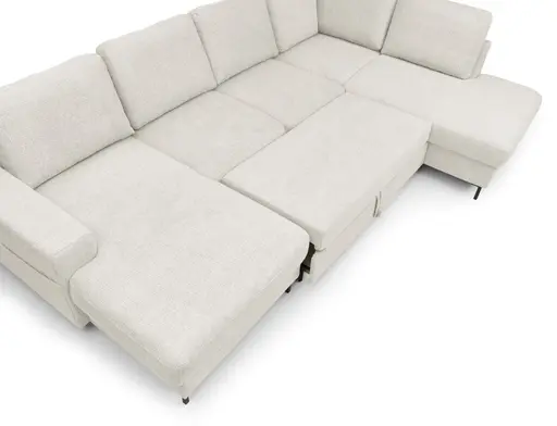 Wohnlandschaft - Longchair links mit 2-Sitzer und Ecke rechts, Stoff, Creme