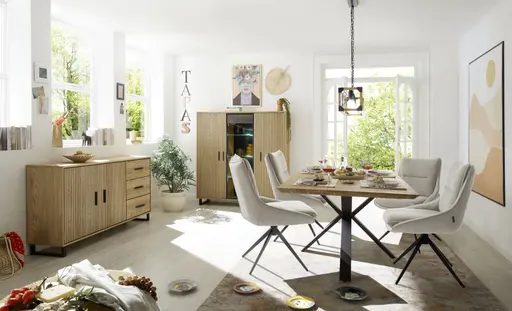 Esstisch - LB ca. 200x100 cm, Eiche massiv geölt, Schweizer Kante, Schwarz