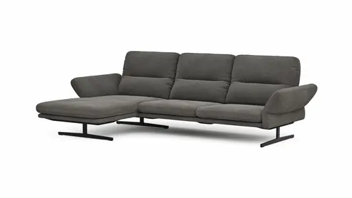 Ecksofa  Alexander -  Longchair links mit 3-Sitzer inkl. Kopfstütze/Armlehne verstellbar, Stoff, Taupe