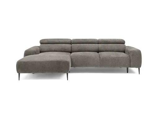 Ecksofa - Longchair links mit 2-Sitzer, Sitzvorzug motorisch, Kopfteil verstellbar, Stoff, Sand