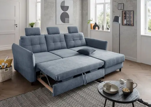 Polsterecke - 2-Sitzer, Ecke rechts, inkl. Funktionen, Stoff, Hellblau