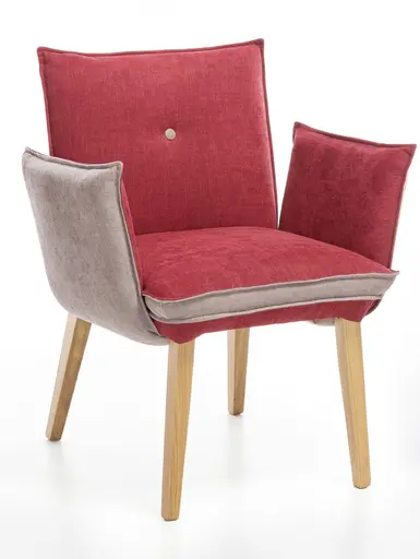 Armlehnstuhl - Stoff, Innen Rot, Außen Camel