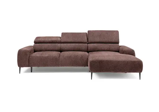 Ecksofa - 2-Sitzer mit Longchair rechts, Sitzvorzug motorisch, Kopfteil verstellbar, Stoff, Rotbusch
