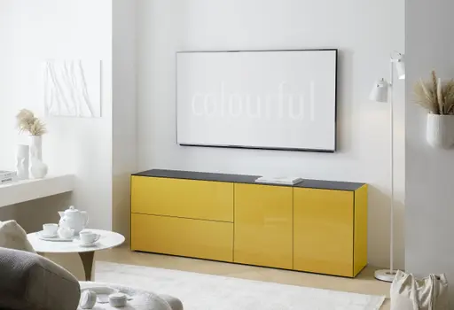 Lowboard - B ca. 181 cm, Goldgelb, Keramikoptik