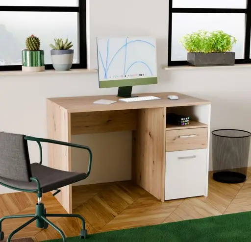 Schreibtisch FILIPO- LB ca. 110x60 cm, Eiche Dekor, Weiß