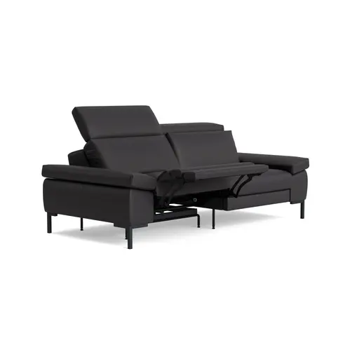 Sofa Braska - 3-Sitzer, inkl. Relaxfunktion (motorisch), Kopfstütze/Armlehne verstellbar, Leder, Anthrazit